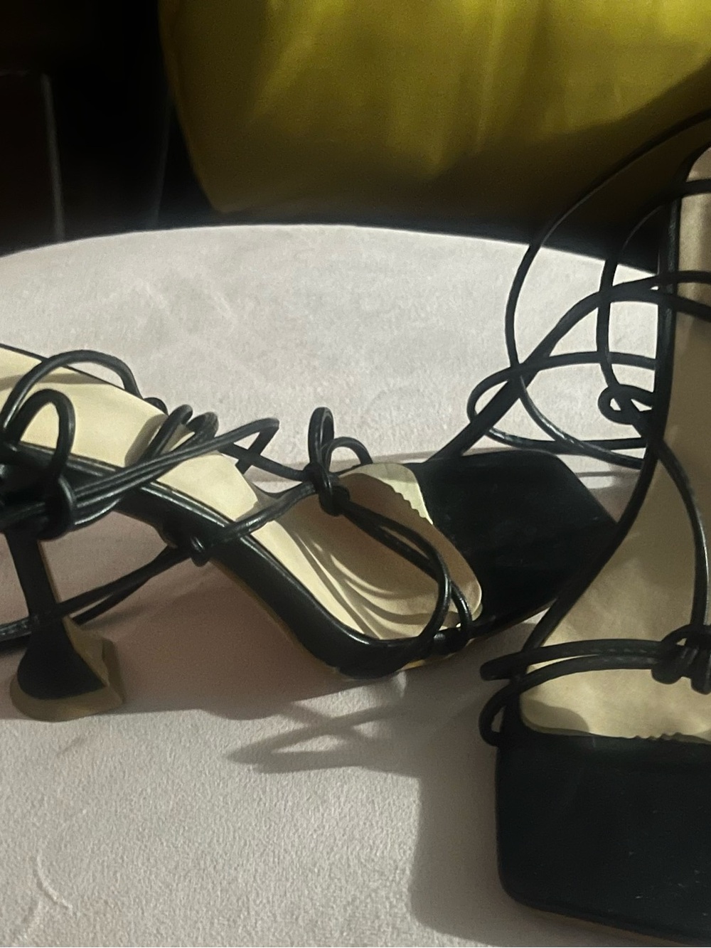 Black Strappy Lace-Up Women's Heeled Sandals